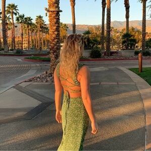 Lush Olive Green Floral Backless Maxi Dress
